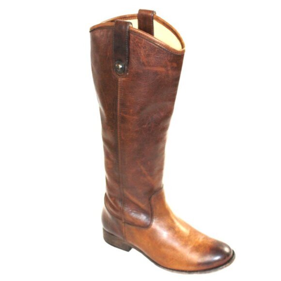 Frye Melissa Button Lug Tall Equestrian Distressed Brown Leather Boot Size 5.5 - Picture 5 of 11